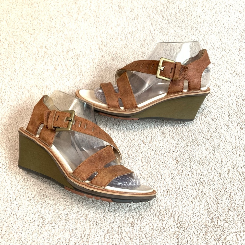 Merrell Sirah Lattice Leather Women's Brown Wedge Sandals Sz 8